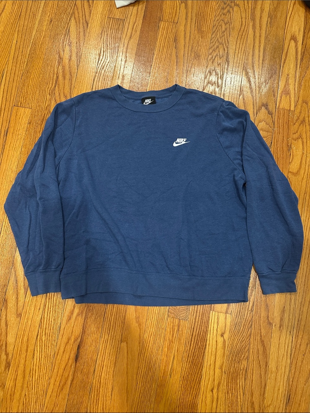 Nike Navy Blue Crewneck Sweatshirt with White Swoosh